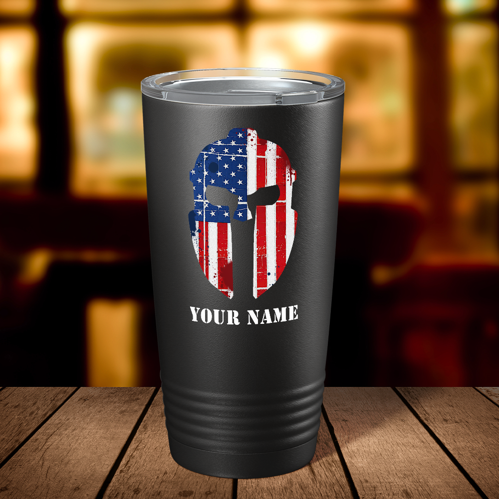 Personalized Spartan Helmet American Flag Police 20oz Black Tumbler