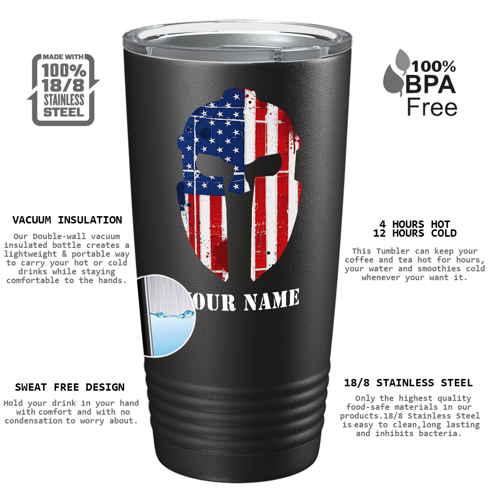 Personalized Spartan Helmet American Flag Police 20oz Black Tumbler