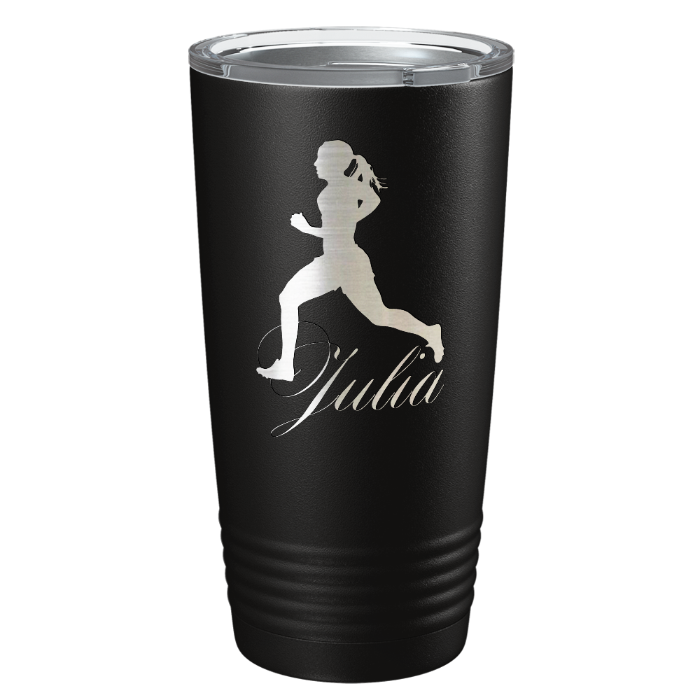 Personalized Running Women Silhouette Laser Engraved on Stainless Steel Cross Country Tumbler