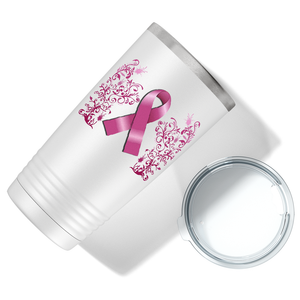 Floral Breast Cancer Awareness Ribbon on White 20oz Tumbler