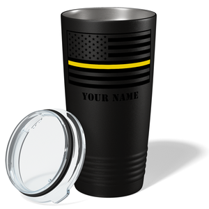 Personalized Dispatcher Thin Gold Line Flag on Black Tumbler