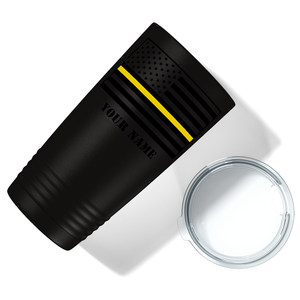 Personalized Dispatcher Thin Gold Line Flag on Black Tumbler