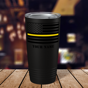 Personalized Dispatcher Thin Gold Line Flag on Black Tumbler