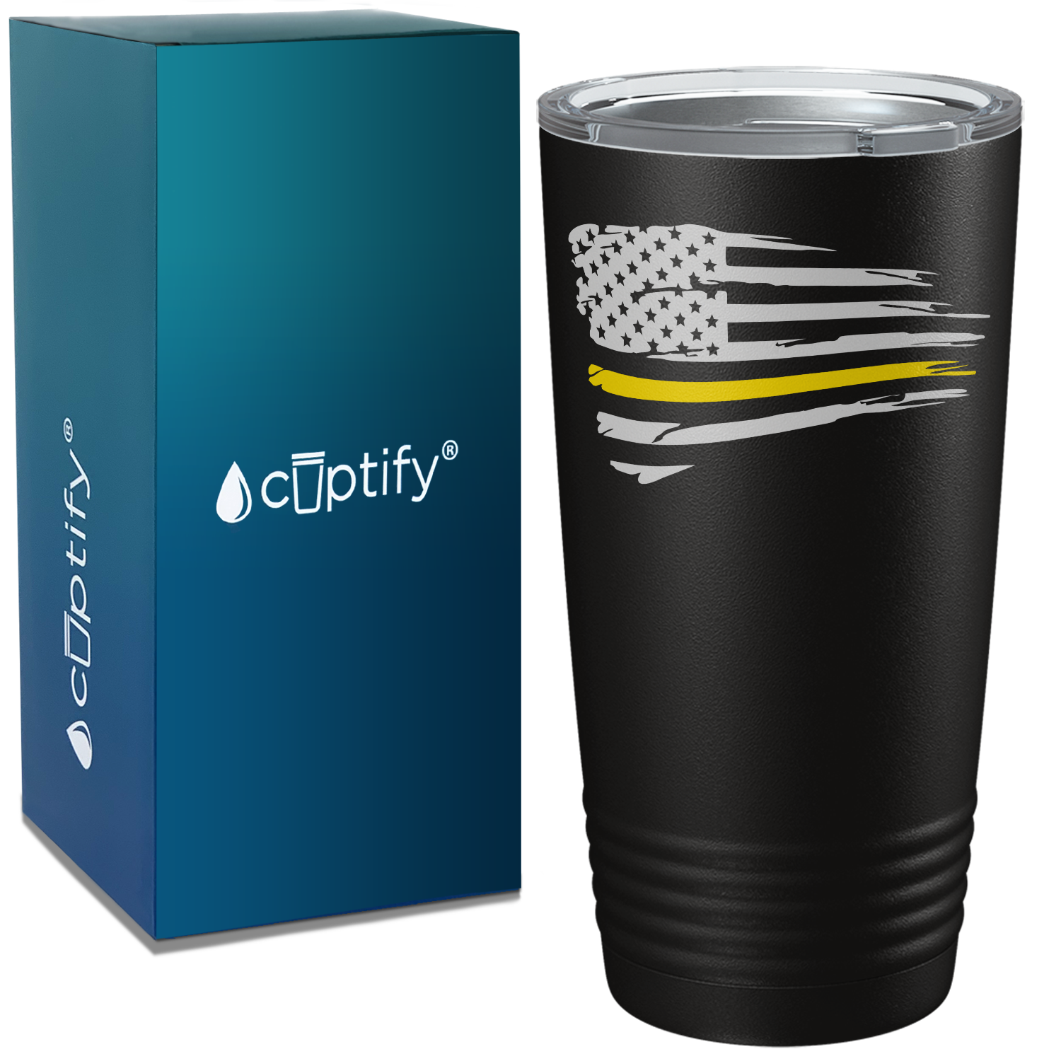 Flying Thin Gold Line Flag Dispatcher 20oz Black Tumbler