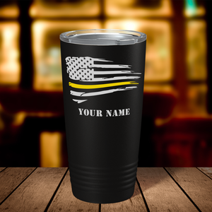 Personalized Flying Thin Gold Line Flag Dispatcher 20oz Black Tumbler