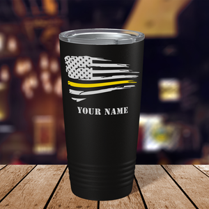 Personalized Flying Thin Gold Line Flag Dispatcher 20oz Black Tumbler