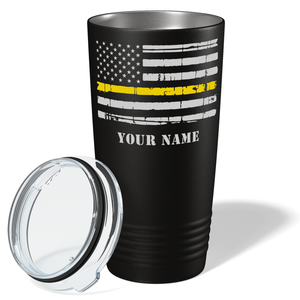 Personalized Distressed Thin Gold Line Flag Dispatcher 20oz Black Tumbler