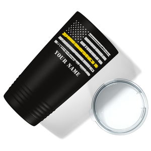 Personalized Distressed Thin Gold Line Flag Dispatcher 20oz Black Tumbler