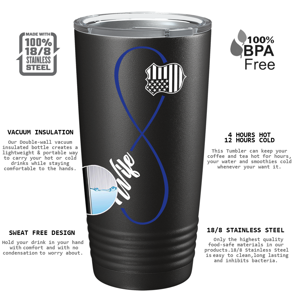 Police Wife Infinity Long 20oz Black Tumbler