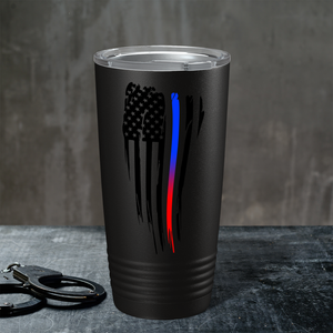 Thin Red and Blue Line American Flag Police 20oz Black Tumbler