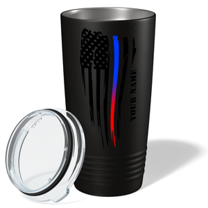 Personalized Thin Red and Blue Line American Flag Police 20oz Black Tumbler