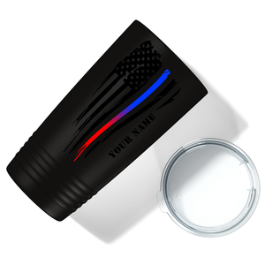 Personalized Thin Red and Blue Line American Flag Police 20oz Black Tumbler