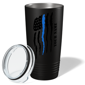 Personalized Flying Blue Line Flag Police 20oz Black Tumbler