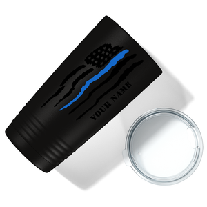 Personalized Flying Blue Line Flag Police 20oz Black Tumbler