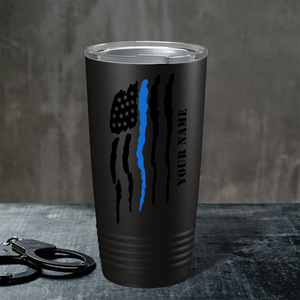 Personalized Flying Blue Line Flag Police 20oz Black Tumbler