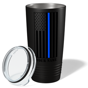 Personalized Black Thin Blue Line Flag 20oz Black Tumbler