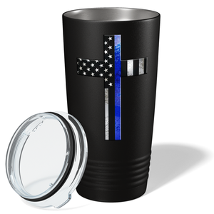 Retro Thin Blue Line Cross Long Police 20oz Black Tumbler