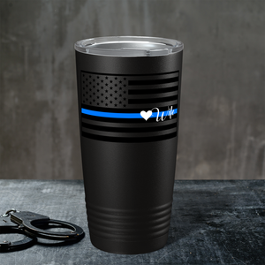 Police Wife Thin Blue Line Flag Police 20oz Black Tumbler