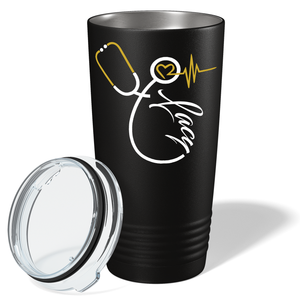 Personalized Nurse Gold White Stethoscope Black 20oz Tumbler