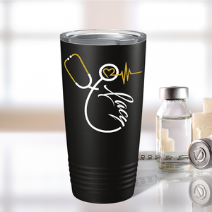 Personalized Nurse Gold White Stethoscope Black 20oz Tumbler