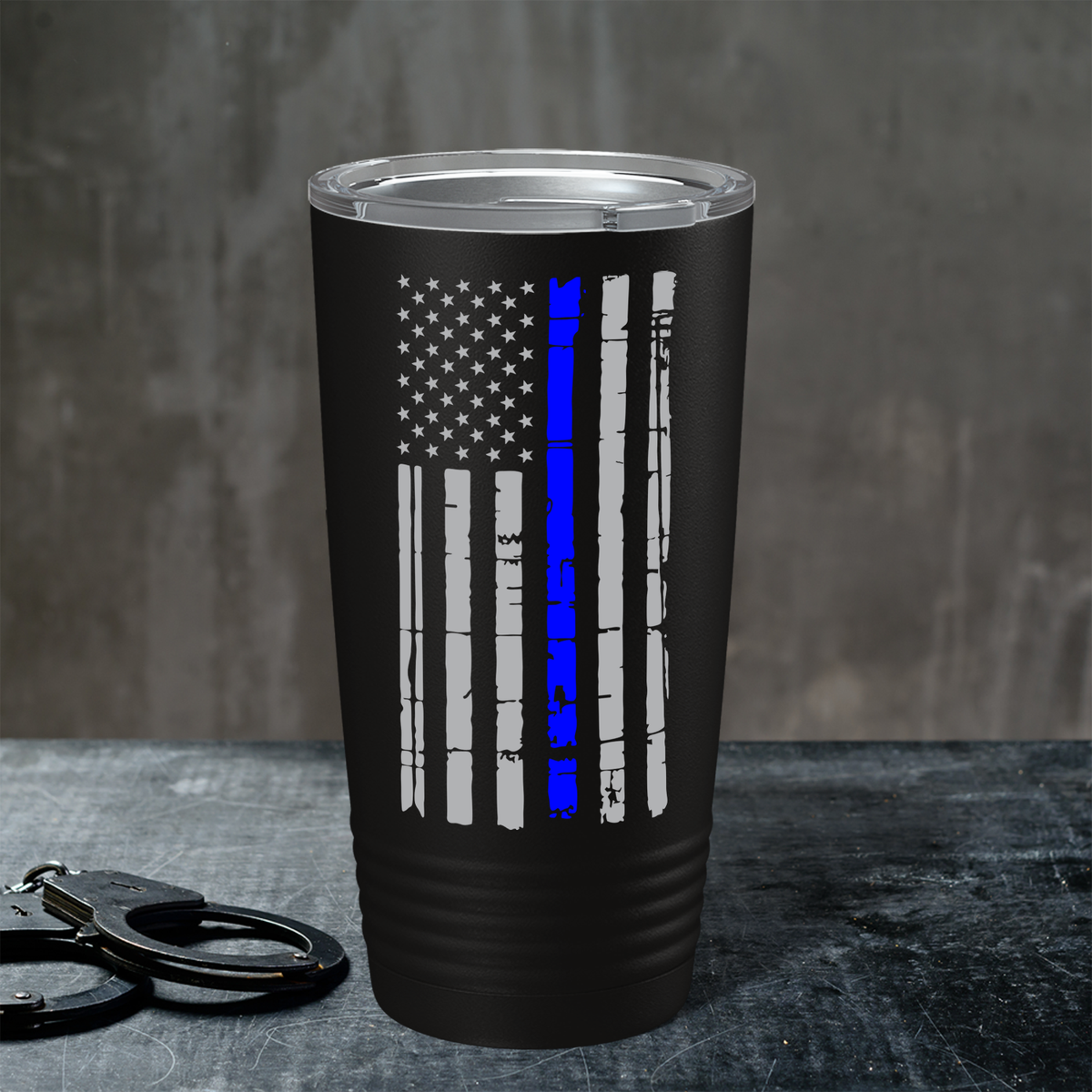 Thin Blue Line Flag - Police Law Enforcement PD Gift for Academy Graduation on Black Matte 20 oz 20oz Tumbler