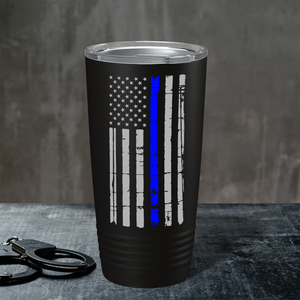 Thin Blue Line Flag - Police Law Enforcement PD Gift for Academy Graduation on Black Matte 20 oz 20oz Tumbler