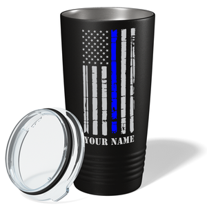 Personalized Distressed Blue Line Flag 20oz Black Police Tumbler