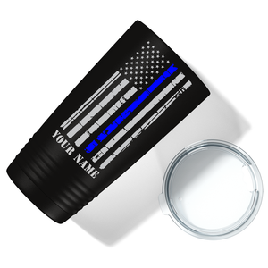 Personalized Distressed Blue Line Flag 20oz Black Police Tumbler
