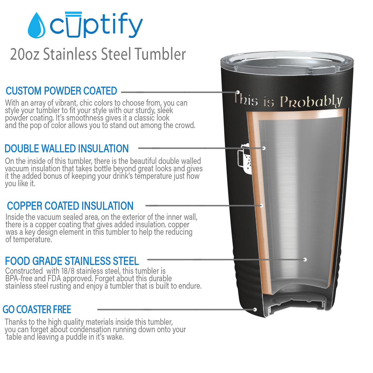 This is Probably Beer on Black 20oz Tumbler