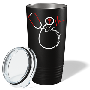 Doctors Stethoscope Red Caduceus on Black 20oz Tumbler