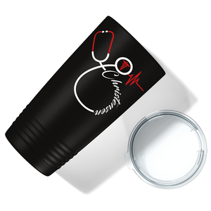 Doctors Stethoscope Red Caduceus on Black 20oz Tumbler