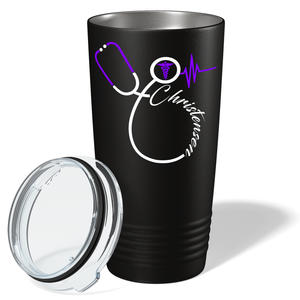 Doctors Stethoscope Purple Caduceus on Black 20oz Tumbler