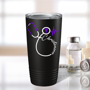 Doctors Stethoscope Purple Caduceus on Black 20oz Tumbler