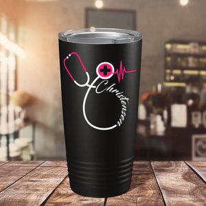 Doctors Stethoscope Pink Cross on Black 20oz Tumbler