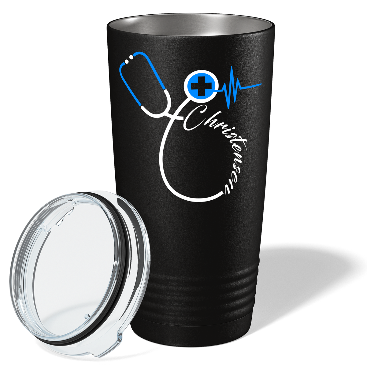 Doctors Stethoscope Blue Cross on Black 20oz Tumbler