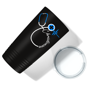 Doctors Stethoscope Blue Cross on Black 20oz Tumbler