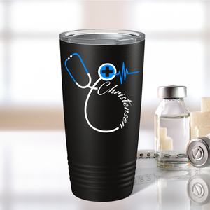 Doctors Stethoscope Blue Cross on Black 20oz Tumbler