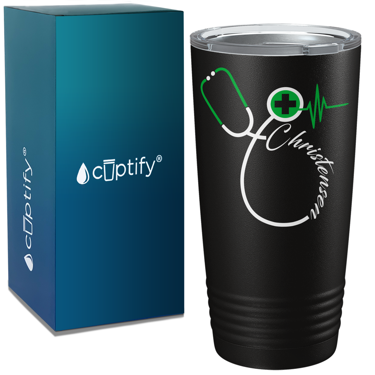 Doctors Stethoscope Green Cross on Black 20oz Tumbler