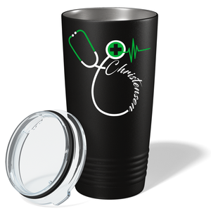 Doctors Stethoscope Green Cross on Black 20oz Tumbler