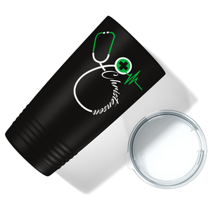 Doctors Stethoscope Green Cross on Black 20oz Tumbler