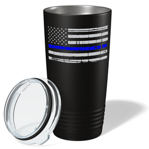 Distressed Thin Blue Line Flag Police 20oz Black Tumbler