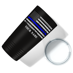 Personalized Distressed Thin Blue Line Flag Police 20oz Black Tumbler