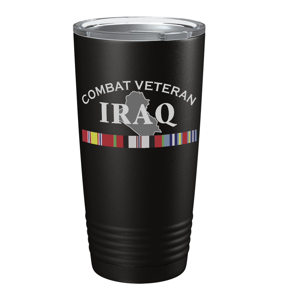 Combat Veteran Iraq on Black 20 oz Stainless Steel Tumbler