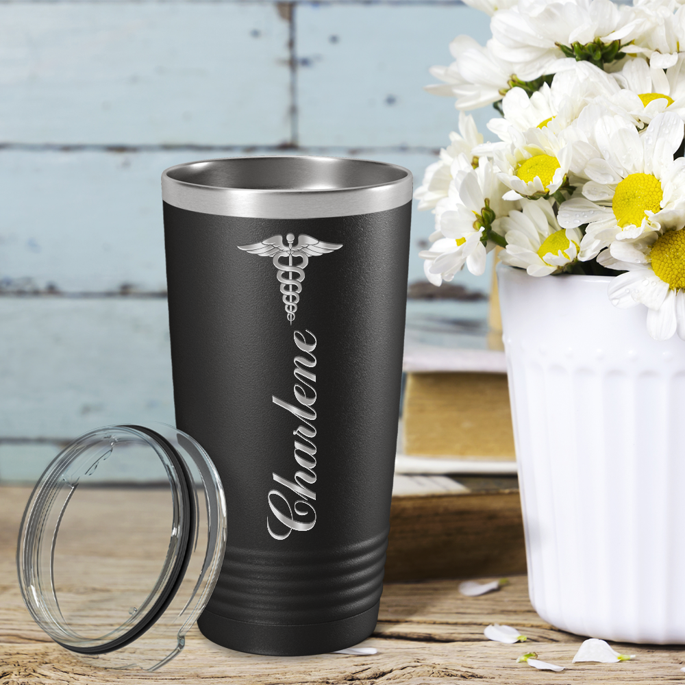 Personalized Nurse Laser Engraved 20oz Tumbler - Black Matte
