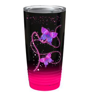 Butterfly Spark on Black Hot Pink Ombre Wrap 20 oz Tumbler