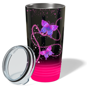 Butterfly Spark on Black Hot Pink Ombre Wrap 20 oz Tumbler