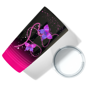 Butterfly Spark on Black Hot Pink Ombre Wrap 20 oz Tumbler