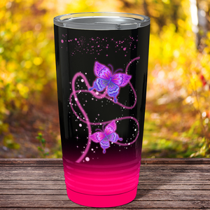 Butterfly Spark on Black Hot Pink Ombre Wrap 20 oz Tumbler