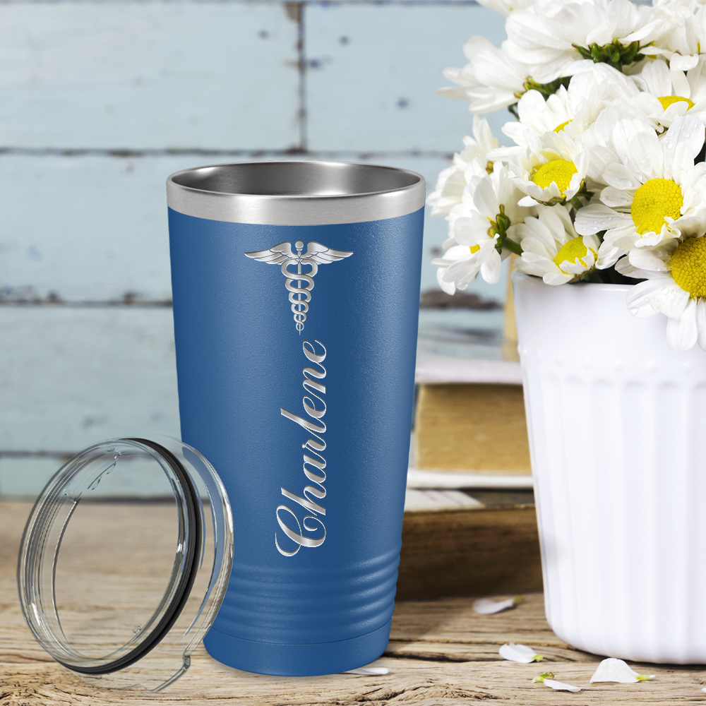 Personalized Nurse Laser Engraved 20oz Tumbler - Blue Matte