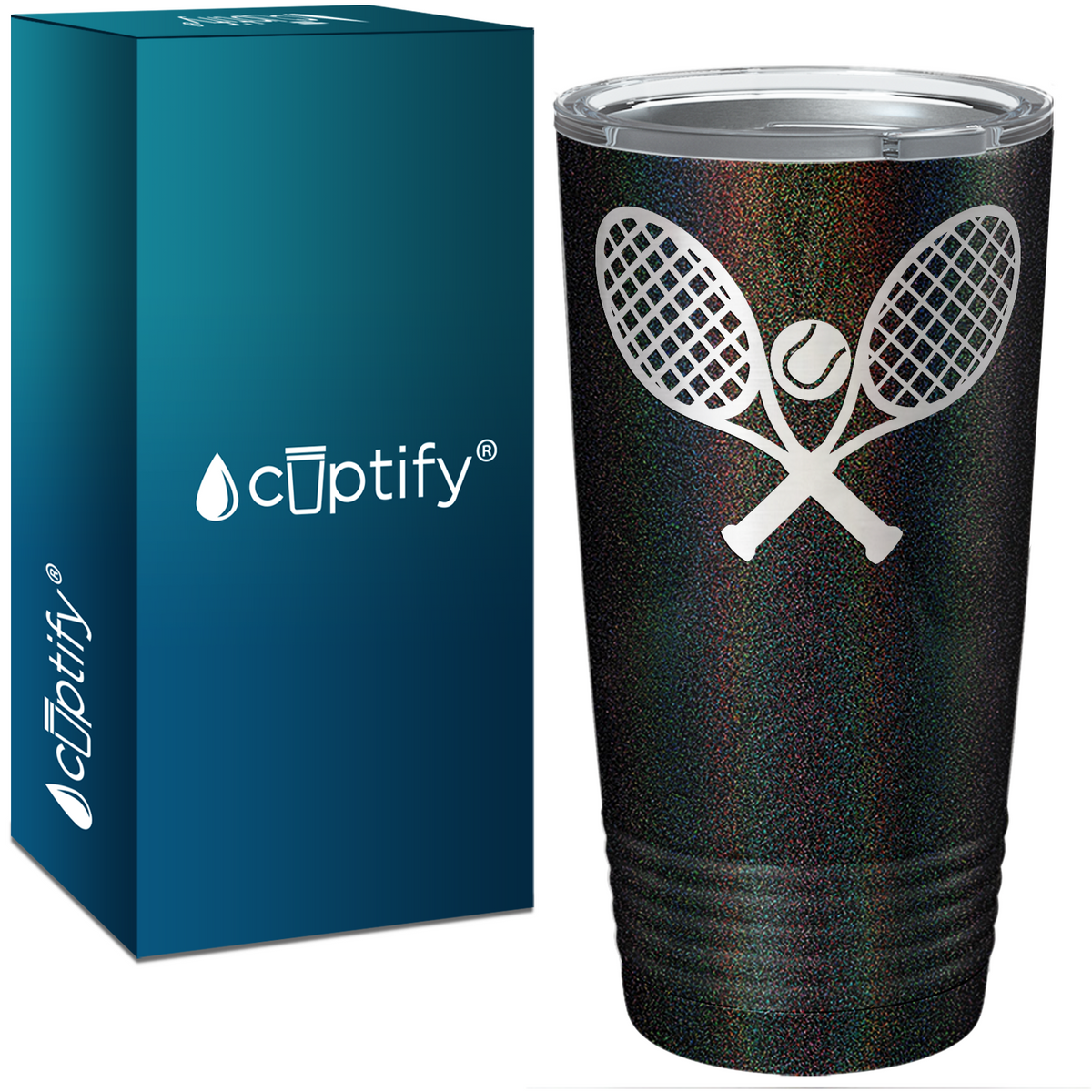 Tennis Rackets and Ball Laser Engraved on Stainless Steel Tennis Tumbler